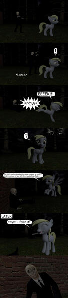 Size: 1280x5597 | Tagged: safe, artist:meltingman234, derpibooru import, derpy hooves, pegasus, 3d, comic, crossover, female, forest, funny, gmod, image, jpeg, male, night, slenderman, speech bubble, text, tree