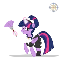 Size: 2000x2000 | Tagged: safe, artist:elementbases, artist:r4hucksake, derpibooru import, twilight sparkle, twilight sparkle (alicorn), alicorn, pony, alternate hairstyle, base used, blushing, clothes, collar, cute, dress, duster, female, glow, glowing horn, grin, hoof shoes, horn, image, magic, maid, maid headdress, maidlight sparkle, mare, png, raised hoof, simple background, skirt, smiling, solo, transparent background, twiabetes
