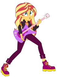 Size: 2800x3766 | Tagged: safe, artist:gmaplay, derpibooru import, sunset shimmer, equestria girls, equestria girls series, sunset's backstage pass!, spoiler:eqg series (season 2), electric guitar, guitar, image, music, music festival outfit, musical instrument, png, post crush, simple background, solo, transparent background