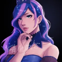 Size: 2048x2048 | Tagged: safe, artist:xiaowu07, derpibooru import, princess luna, human, commission, dark background, female, human coloration, humanized, image, looking at you, png, solo
