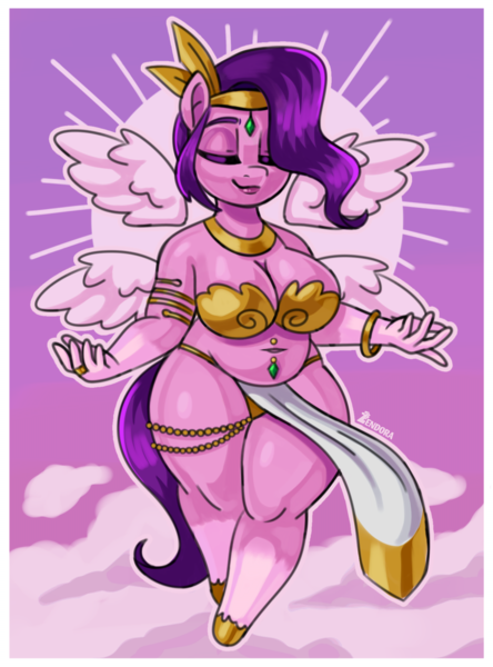 Size: 4000x5400 | Tagged: safe, artist:zendora, derpibooru import, pipp petals, anthro, pegasus, unguligrade anthro, g5, adipipp, adorapipp, chubby, cute, eyes closed, fat, female, folded wings, four wings, goddess, gold, image, jewelry, jewelry only, mare, multiple wings, pipp is short, png, shortstack, spread wings, wings