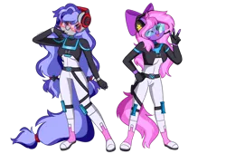 Size: 1280x872 | Tagged: safe, artist:kittyrosie, derpibooru import, oc, oc:cinnabyte, oc:lillybit, unofficial characters only, anthro, duo, image, png, simple background, tongue out, transparent background