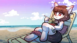 Size: 2560x1440 | Tagged: safe, derpibooru import, oc, oc:arwencuack, anthro, beach, food, ice cream, image, png, solo