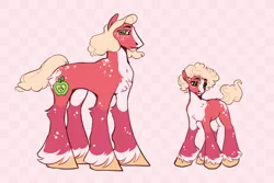 Size: 870x580 | Tagged: safe, artist:godisgayfightme, big macintosh, earth pony, pony, alternate design, coat markings, colored hooves, curly hair, freckles, image, jpeg, male, pink background, redesign, self paradox, simple background, solo, stallion, twitterina design, unshorn fetlocks, younger
