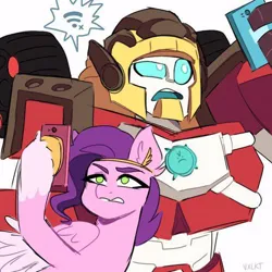 Size: 512x512 | Tagged: source needed, safe, derpibooru import, pipp petals, pegasus, robot, g5, clash of hasbro's titans, cybertronian, hot shot, image, internet, jpeg, mobile phone, phone, photo, that pony sure does love phones, transformers, transformers rescue bots academy, wi-fi