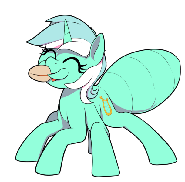 Size: 854x840 | Tagged: safe, artist:thebatfang, ponerpics import, lyra heartstrings, ant, ant pony, insect, original species, pony, unicorn, eyes closed, food, grain, happy, image, lyrant, noises, oats, open mouth, png, simple background, solo, transparent background