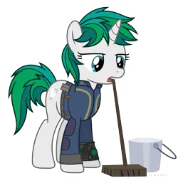 Size: 6000x6000 | Tagged: safe, artist:suramii, derpibooru import, oc, oc:silber, pony, absurd resolution, bucket, female, image, mare, mop, mouth hold, png, simple background, solo, transparent background