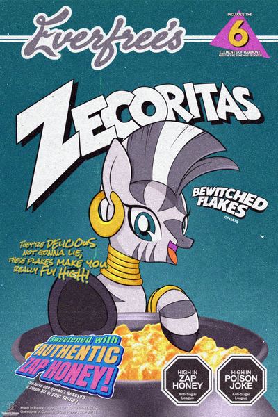 Size: 1280x1920 | Tagged: safe, artist:theratedrshimmer, derpibooru import, zecora, zebra, cereal, cereal box, cute, food, image, parody, png, solo, zecorable
