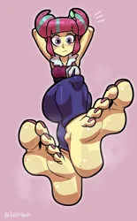 Size: 1104x1778 | Tagged: suggestive, artist:reathroch, derpibooru import, sour sweet, equestria girls, friendship games, armpits, barefoot, breasts, confused, crossed legs, feet, female, fetish, foot fetish, foot focus, friendship games outfit, image, nail polish, png, remastered, soles, solo, toenail polish, toes