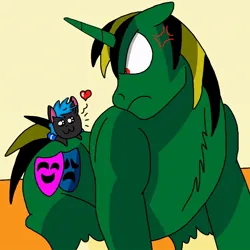 Size: 880x880 | Tagged: safe, artist:stagemanager6, derpibooru import, oc, oc:stage manager, unofficial characters only, pony, unicorn, angry, butthug, duo, heart, hug, image, jpeg, looking at each other, looking at someone, male, stallion