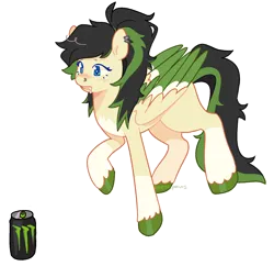Size: 1924x1863 | Tagged: safe, artist:beetlepaws, derpibooru import, oc, oc:core, unofficial characters only, pegasus, pony, black hair, blue eyes, colored wings, commission, drink, ear piercing, energy drink, green hair, image, markings, monster energy, multicolored wings, nose piercing, piercing, png, raised hoof, simple background, solo, starry eyes, tail, transparent background, two toned hair, two toned mane, two toned tail, wingding eyes, wings