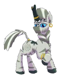 Size: 815x981 | Tagged: safe, artist:gosha305, derpibooru import, zecora, kirin, zebra, cheek fluff, chest fluff, ear fluff, ear piercing, earring, eyebrows, full body, horn, horn ring, image, jewelry, kirinified, looking at you, multicolored hair, piercing, png, ring, simple background, slight smile, solo, species swap, stripes, transparent background, unshorn fetlocks