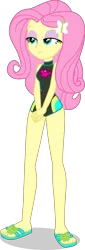 Size: 1360x4009 | Tagged: safe, alternate version, artist:dustinwatsongkx, derpibooru import, edit, fluttershy, human, equestria girls, equestria girls series, barefoot, clothes, feet, female, fluttershy's one-piece swimsuit, image, lidded eyes, one-piece swimsuit, png, sandals, simple background, solo, swimsuit, swimsuit edit, transparent background, vector
