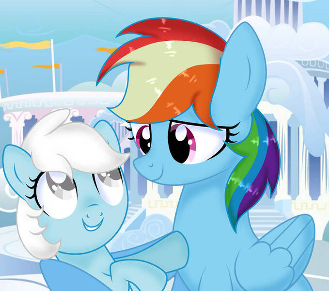 Size: 750x663 | Tagged: safe, artist:doraeartdreams-aspy, derpibooru import, rainbow dash, oc, oc:cumulus, pegasus, pony, fanfic:instant mom, adopted, adopted offspring, adoption, blind, female, filly, foal, hug, image, jpeg, mare, momma dash, mother and child, mother and daughter, parent:rainbow dash
