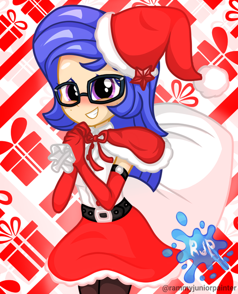 Size: 2015x2490 | Tagged: safe, artist:rjp.rammy, derpibooru import, oc, oc:margaret hailey, equestria girls, christmas, clothes, costume, female, glasses, hat, holiday, image, png, santa costume, santa hat, solo