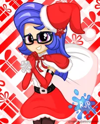 Size: 2015x2490 | Tagged: safe, artist:rjp.rammy, derpibooru import, oc, oc:margaret hailey, equestria girls, christmas, clothes, costume, female, glasses, hat, holiday, image, png, santa costume, santa hat, solo