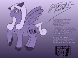 Size: 3200x2400 | Tagged: safe, derpibooru import, oc, oc:arpeggio, unofficial characters only, cutie mark, gradient background, image, png, reference sheet, sheet music, solo