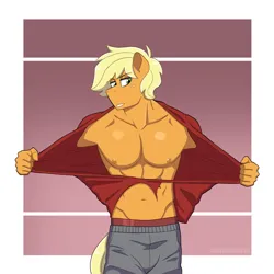 Size: 2048x2048 | Tagged: suggestive, artist:shallowwin, derpibooru import, applejack, anthro, earth pony, pony, applejack (male), clothes, cowboy, image, male, male nipples, muscles, muscular male, nipples, nudity, pecs, png, rule 63, solo, solo male, stallion, torn clothes