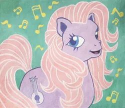 Size: 2502x2160 | Tagged: safe, artist:lilacdash, derpibooru import, sweetsong, earth pony, pony, g3, female, image, jpeg, mare, music notes, solo, traditional art