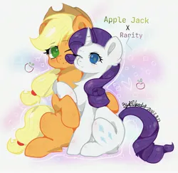 Size: 2993x2907 | Tagged: safe, artist:柯kedo-菱叶虹光, derpibooru import, applejack, rarity, pony, female, hug, image, jpeg, lesbian, rarijack, shipping