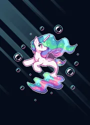 Size: 1602x2214 | Tagged: safe, artist:mariothepixelarter, derpibooru import, princess celestia, alicorn, pony, seapony (g4), bubble, crepuscular rays, digital art, dorsal fin, ethereal mane, ethereal tail, eyelashes, female, fin, fin wings, fins, fish tail, flowing mane, flowing tail, g4, image, mare, ocean, pink eyes, pixel art, png, seaponified, seapony celestia, solo, sparkles, species swap, starry mane, starry tail, sunlight, swimming, tail, underwater, water, wings