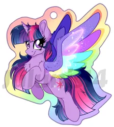 Size: 746x831 | Tagged: safe, artist:julunis14, derpibooru import, twilight sparkle, twilight sparkle (alicorn), alicorn, pony, rainbow roadtrip, chest fluff, colored wings, female, image, looking at you, mare, multicolored wings, obtrusive watermark, png, rainbow wings, simple background, smiling, smiling at you, solo, spread wings, watermark, white background, wings
