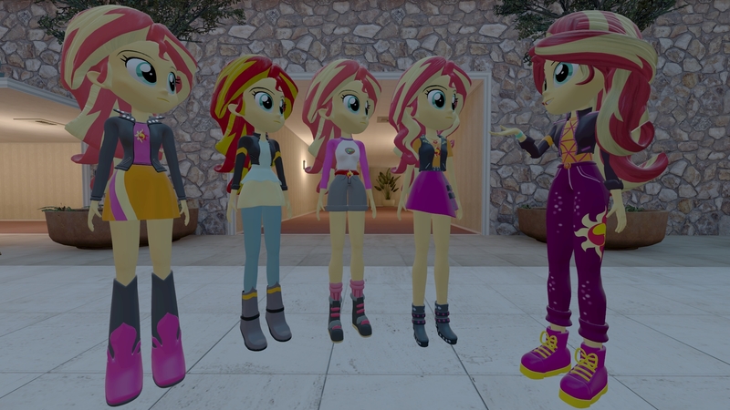 Size: 1920x1080 | Tagged: safe, derpibooru import, sunset shimmer, equestria girls, equestria girls series, friendship games, legend of everfree, sunset's backstage pass!, spoiler:eqg series (season 2), 3d, evolution, image, jpeg, paradox, source filmmaker