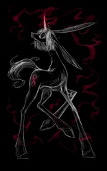 Size: 1600x2560 | Tagged: safe, artist:jehr, derpibooru import, oc, unofficial characters only, unicorn, black background, digital art, image, long ears, long legs, magic, png, simple background, sketch, solo, white