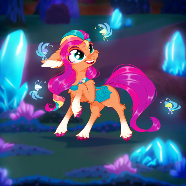 Size: 2500x2500 | Tagged: safe, artist:rurihal, derpibooru import, sunny starscout, breezie, earth pony, pony, g5, my little pony: a new generation, my little pony: make your mark, spoiler:g5, spoiler:my little pony: make your mark, chest fluff, coat markings, cute, ear fluff, female, image, leg fluff, mane stripe sunny, mare, png, smiling, socks (coat marking), sunnybetes, unshorn fetlocks