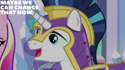 Size: 2000x1125 | Tagged: safe, derpibooru import, edit, edited screencap, editor:quoterific, screencap, princess cadance, shining armor, the times they are a changeling, image, png, royal guard