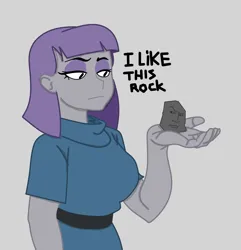 Size: 6669x6910 | Tagged: safe, artist:fugaamr, color edit, derpibooru import, edit, maud pie, human, pony, equestria girls, breasts, busty maud pie, clothes, colored, female, g4, gray background, humanized, image, mare, meme, pie sisters, png, siblings, simple background, sisters, solo, text, the rock