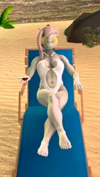 Size: 1080x1920 | Tagged: suggestive, artist:lincoln ks115, ponerpics import, oc, unofficial characters only, anthro, 3d, beach, breasts, clothes, female, gloves, image, jpeg, looking at you, lying down, source filmmaker