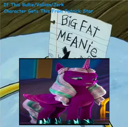 Size: 1280x1277 | Tagged: safe, artist:disneyponyfan, derpibooru import, editor:disneyponyfan, screencap, alicorn, g5, my little pony: make your mark, big fat meanie, funny, image, jpeg, meme, note, opaline arcana, spongebob squarepants, spongebob squarepants (character), text