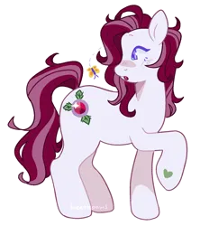 Size: 1274x1434 | Tagged: safe, artist:beetlepaws, derpibooru import, wondermint, butterfly, earth pony, insect, pony, g3, cutie mark, hoof heart, image, jewel pony, open mouth, png, purple eyes, raised hoof, red hair, red mane, red tail, simple background, tail, transparent background, two toned mane, two toned tail, underhoof, white