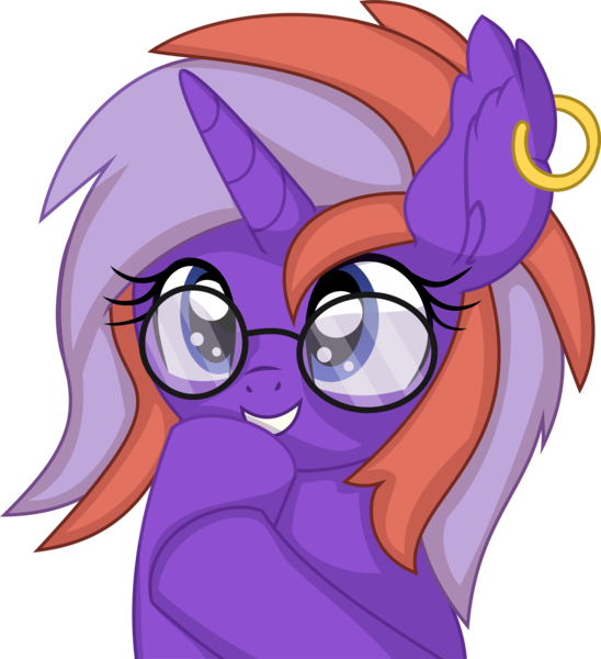 Size: 4466x4889 | Tagged: safe, artist:cyanlightning, derpibooru import, oc, oc:purple fire, unofficial characters only, pony, unicorn, .svg available, absurd resolution, bust, ear piercing, earring, female, glasses, image, jewelry, mare, piercing, png, simple background, solo, transparent background, vector
