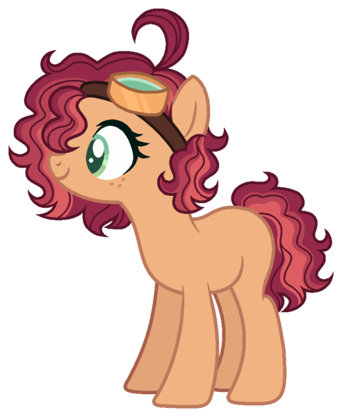 Size: 796x971 | Tagged: safe, artist:piinkie-m, derpibooru import, oc, unofficial characters only, earth pony, pony, base used, female, freckles, goggles, goggles on head, image, mare, offspring, parent:cheese sandwich, parent:pinkie pie, parents:cheesepie, png, simple background, smiling, solo, transparent background