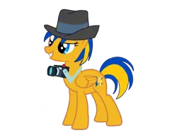 Size: 2048x1536 | Tagged: safe, artist:ry-bluepony1, derpibooru import, oc, oc:flare spark, unofficial characters only, pegasus, pony, camera, fedora, female, hat, image, mare, png, reporter, solo