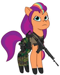 Size: 951x1200 | Tagged: safe, artist:edy_january, artist:prixy05, derpibooru import, edit, vector edit, sunny starscout, earth pony, pony, g5, my little pony: tell your tale, angry, armor, assault rifle, body armor, boots, call of duty, call of duty: modern warfare 2, camouflage, clothes, delta team, fn fnc, fnc, gloves, gun, handgun, image, military, military uniform, pistol, png, rifle, sa dx.45, shirt, shoes, simple background, soldier, soldier pony, solo, special forces, tactical pony, tanktop, transparent background, uniform, united states, us army, vector, warfighter, weapon