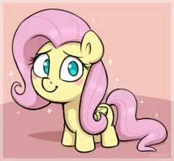 Size: 1452x1340 | Tagged: safe, artist:heretichesh, derpibooru import, fluttershy, pegasus, pony, blush sticker, blushing, cute, daaaaaaaaaaaw, female, filfil, filly, filly fluttershy, image, jpeg, looking at you, no pupils, shyabetes, smiling, smiling at you, smol, solo, sparkles, younger