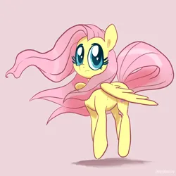 Size: 2048x2048 | Tagged: safe, artist:pfeffaroo, derpibooru import, fluttershy, pegasus, pony, image, jpeg, pink background, simple background, solo, wind, windswept mane