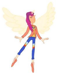 Size: 793x991 | Tagged: safe, alternate version, artist:siti shafiyyah, artist:twisted-bases, sunny starscout, g5, spoiler:g5, base used, clothes, crossover, cutie mark, cutie mark on clothes, eyes closed, female, gemified, horn, image, magic, png, solo, steven universe, wings