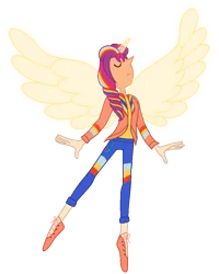 Size: 793x991 | Tagged: safe, artist:siti shafiyyah, artist:twisted-bases, sunny starscout, g5, spoiler:g5, base used, clothes, crossover, cutie mark, cutie mark on clothes, eyes closed, female, gemified, horn, image, magic, multicolored hair, png, rainbow hair, solo, steven universe, wings