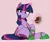 Size: 1200x1000 | Tagged: safe, artist:thebatfang, derpibooru import, twilight sparkle, pony, unicorn, crocs, female, forced meme, frog (hoof), image, jpeg, light pink background, looking at you, magic, mare, meme, pink background, simple background, smiling, solo, telekinesis, twiabetes, twilight crockle, underhoof, unicorn twilight