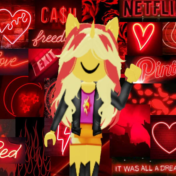 Size: 1280x1280 | Tagged: safe, derpibooru import, sunset shimmer, equestria girls, boots, closed mouth, clothes, complex background, concert, crowd, dollar sign, exit, exit sign, female, fire, flower, g4, glow, heart, horn, image, irl, jacket, leather, leather jacket, lightning, long hair, long sleeves, moon, multicolored hair, netflix, people, petals, photo, pinterest, png, pony ears, raised arm, red background, roblox, rose, shirt, shoes, simple background, skirt, smiling, solo, standing, stars, striped clothes, striped skirt, sun, text, waving, wavy hair