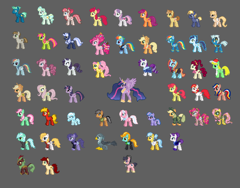 Size: 2300x1800 | Tagged: safe, artist:jaye, derpibooru import, angel wings, apple bloom, applejack, cherry jubilee, cinder glow, clear sky, doctor fauna, feather bangs, fluttershy, gabby, lightning dust, lyra heartstrings, mean applejack, mean fluttershy, mean pinkie pie, mean rainbow dash, mean rarity, mean twilight sparkle, minty (g4), mudbriar, pinkie pie, princess twilight 2.0, quibble pants, rainbow dash, rarity, sassy saddles, scootaloo, sky stinger, soarin', star tracker, strawberry sunrise, summer flare, sweetcream scoops, sweetie belle, thunderlane, twilight sparkle, twilight sparkle (alicorn), vapor trail, wind sprint, oc, oc:canni soda, oc:fez, oc:fox, oc:pearl shine, oc:silverlay, oc:snowdrop, oc:taralicious, oc:temmy, oc:viva reverie, oc:vylet, ponified, alicorn, earth pony, pegasus, pony, unicorn, pony town, the last problem, the mean 6, alternate hairstyle, alternate timeline, applecalypsejack, chrysalis resistance timeline, clone, crystal war timeline, desktop ponies, dig the swell hoodie, image, male, mane six, nation ponies, night maid rarity, nightmare takeover timeline, older, older apple bloom, older applejack, older fluttershy, older mane six, older pinkie pie, older rainbow dash, older rarity, older scootaloo, older sweetie belle, older twilight, philippines, pixel art, png, singapore, sprite, stallion, tribal pie, tribalshy