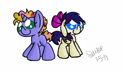 Size: 1024x600 | Tagged: safe, artist:colorfulwonders, derpibooru import, oc, oc:angel cake, oc:fruit cake, unofficial characters only, pegasus, pony, unicorn, image, parent:cream puff, parent:pound cake, parents:creamcake, png