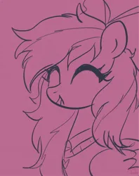 Size: 1620x2048 | Tagged: safe, artist:petaltwinkle, derpibooru import, oc, oc:blazey sketch, unofficial characters only, pegasus, bow, clothes, hair bow, image, jpeg, pegasus oc, pink, pink background, simple background, sketch, smiling, solo, sweater, wings