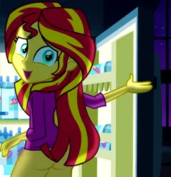 Size: 1114x1152 | Tagged: suggestive, artist:dirty mike, derpibooru import, edit, edited edit, edited screencap, editor:slayerbvc, screencap, sunset shimmer, equestria girls, rainbow rocks, adorasexy, ass, bottomless, bunset shimmer, butt, casual nudity, clothes, cropped, cute, female, food, image, looking at you, looking back, no panties, nude edit, nudity, pajamas, partial nudity, partial nudity edit, png, sexy, solo