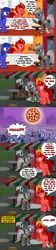 Size: 1024x4586 | Tagged: safe, artist:jasperpie, derpibooru import, oc, oc:cerin, oc:jasper pie, oc:michael, oc:night mist, comic:when the moon is a pie, fez, fountain, hat, image, joke shop, jpeg, moon, pie's pizzeria, ponyville, statue, town hall, uh oh, water, waterfall, windmill