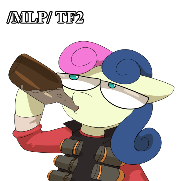 Size: 2000x2000 | Tagged: safe, artist:rusfag, derpibooru import, bon bon, sweetie drops, earth pony, /mlp/ tf2 general, alcohol, bottle, confound these ponies, demoman, drink, drinking, image, png, scrumpy, simple background, solo, team fortress 2, text, transparent background